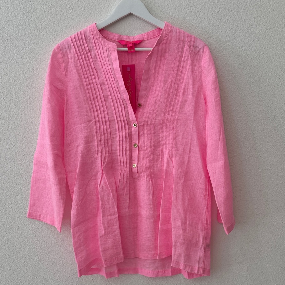 LILLY PULITZER | NWT Bright Pink Blouse Linen Small